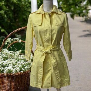 Vintage Gap 2009 Cottage Parisian Picnic Butter Yellow Belted Trench Coat Size S